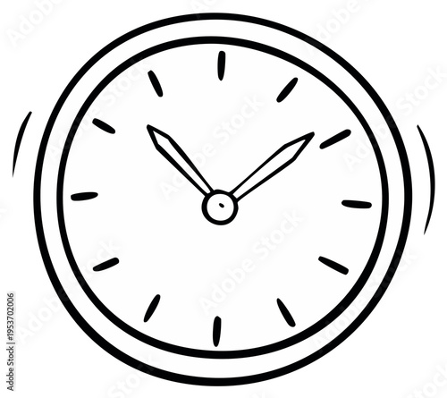 Simple hand-drawn analog clock face with hour and minute hands showing the time