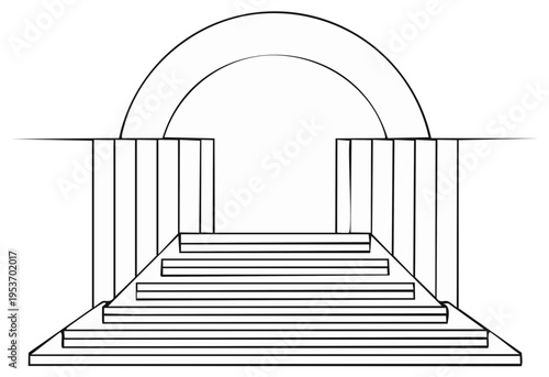 Architectural Archway with Steps and Vertical Elements Line Drawing