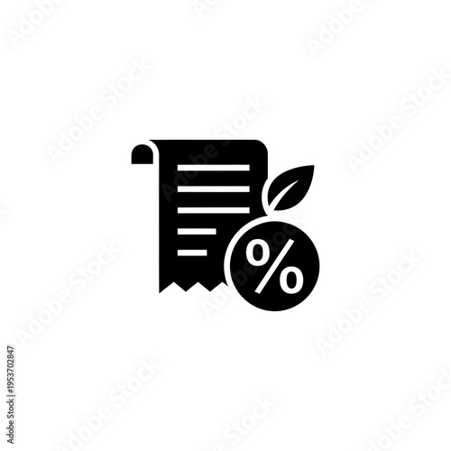 Minimalist icon of a document with a percentage symbol and leaf, representing financial growth