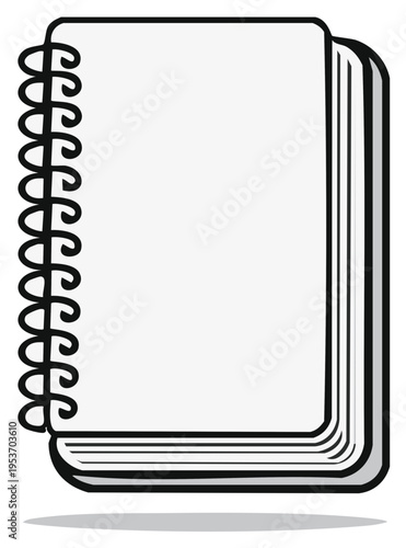 Open Spiral Notebook with Blank Pages and Shadow