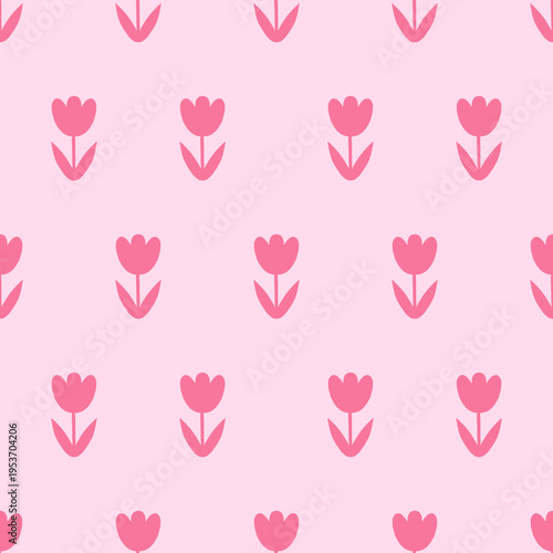 A seamless floral pattern featuring hand-drawn pink tulips on a pink background