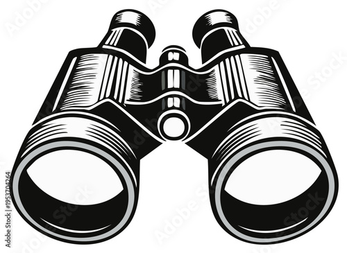Illustrated Binoculars for Exploration, Observation, or Surveillance in Black and White