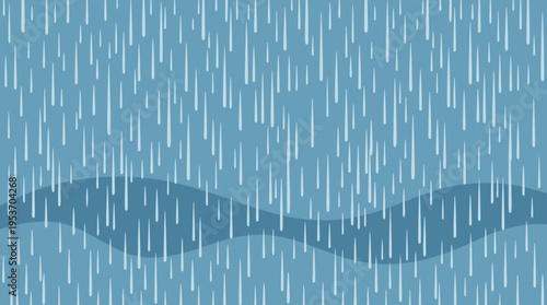 Stylized illustration of heavy rain falling against a blue background with subtle wavy shapes below, depicting a rainy weather scene.