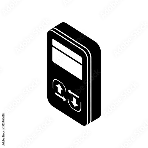 Vintage mp3 player with black and white design, isolated on white background