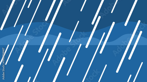 Stylized illustration of heavy rain falling diagonally against a dark blue background with subtle wavy patterns.