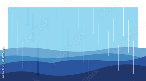 Stylized illustration of rain falling into wavy blue water, depicting a weather phenomenon.