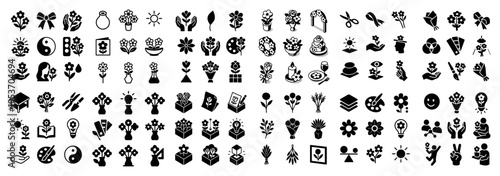 Floral icons with flower bouquet outline