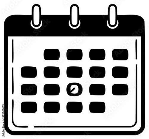 Black and white calendar icon illustration showing a specific date marked in the schedule or timeline