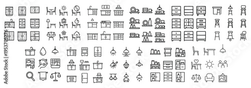 Furniture icons with chair table lamp minimal