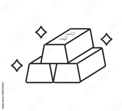 輝く金の延べ棒のイラスト　インゴット　ゴールドバー　線画のみ
