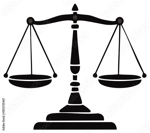 Classic Scales of Justice Symbolizing Law, Fairness, and Legal Balance in Monochrome