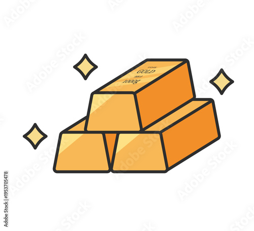 輝く金の延べ棒のイラスト　インゴット　ゴールドバー