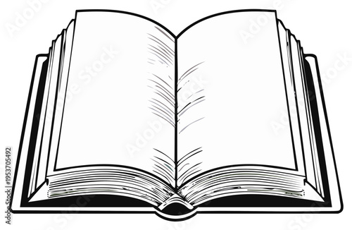 Open book with blank pages and black outline graphic illustration