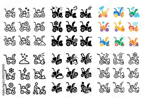 Lawncare icons with mower snowplow grass outline