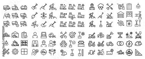 Construction icons with shovel truck helmet outline