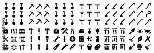 Tool icons with shovel rake pick minimal