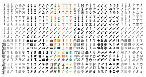 Construction icons with hammer wrench and screwdriver outline