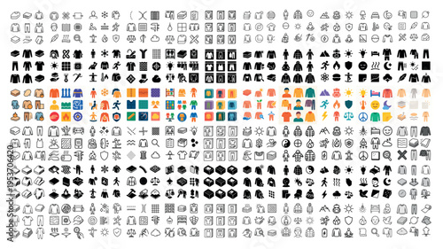 Fashion icons with shirt pants dress outline