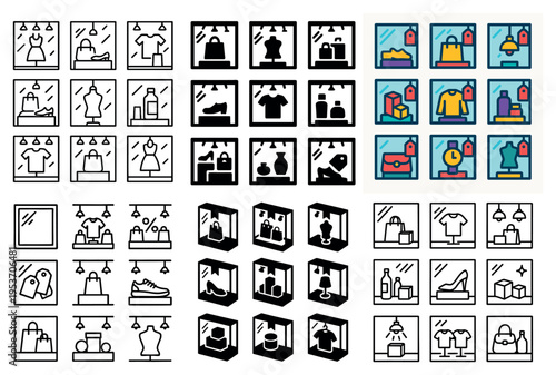 Retail icons with shirt bag mannequin minimal