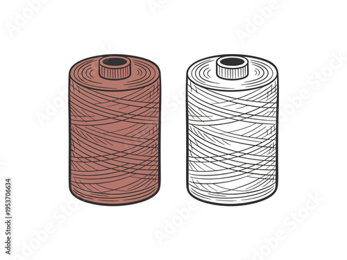 Spools of thread brown colored and black and white line sewing craft