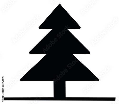 Simple stylized evergreen tree graphic on the ground in silhouette for a forest scene or holiday card