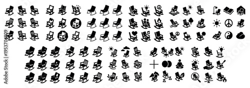 Home icons with rocking chair person book minimal