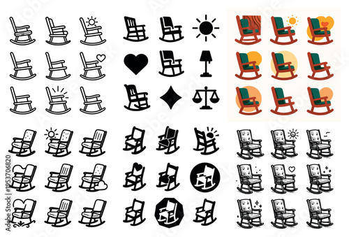 Home icons with rocking chair heart minimal