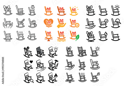 Furniture icons with rocking chair bow minimal