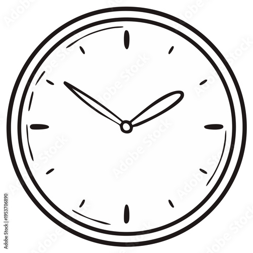 Hand drawn clock face illustration in a simple black and white sketch style