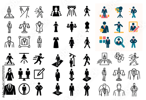 Business icons with person suit scale minimal