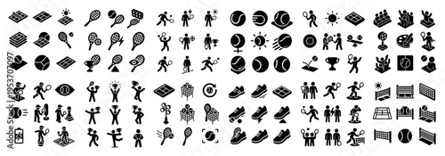 Sports icons with racket ball player silhouette