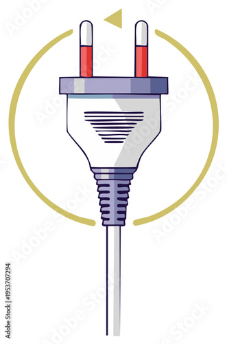 Vector illustration of a two prong power cord with a circular arrow for sustainable energy concepts