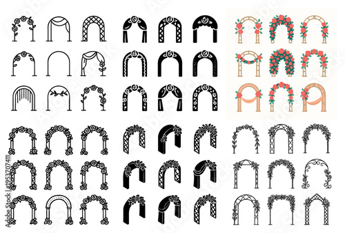 Wedding icons with arch flower outline