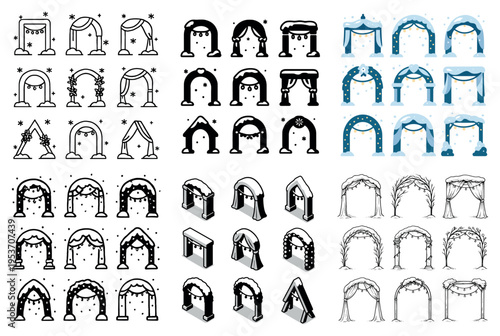 Ceremony icons with arch curtain floral decorative