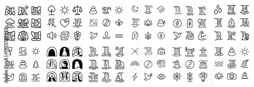 Mystic icons with lotus moon columns minimal