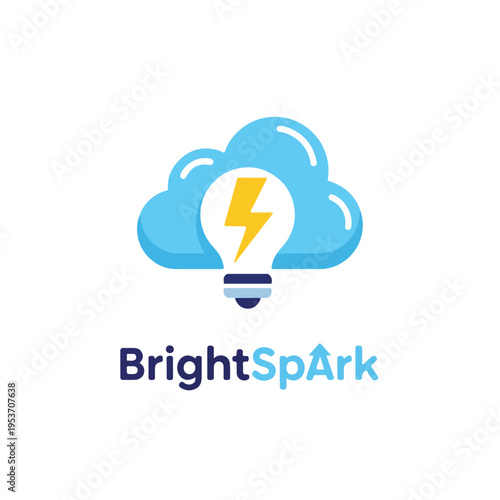A lightbulb with a lightning bolt inside a cloud, with stylized text below