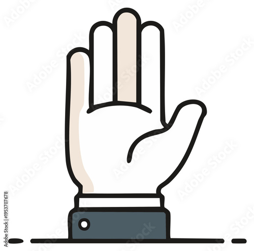 Raised open hand gesturing a stop sign in graphic illustration