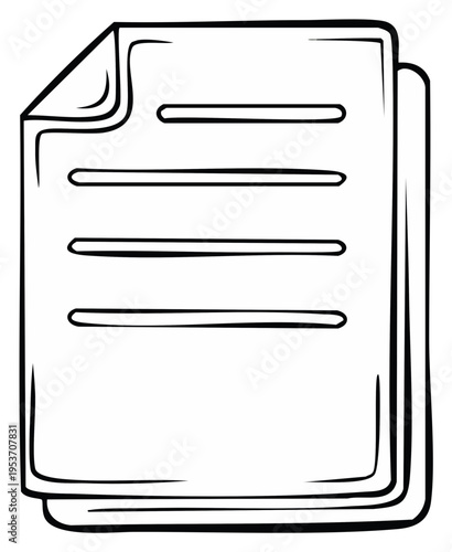 Documents Sketch Illustration of Pages with Text for Business and Personal Use in Black and White