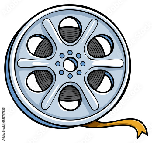 Vintage Film Reel With Trailing Orange Tape Artistic Illustration
