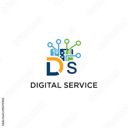 A logo displays two letters intertwined, with circuit board design above