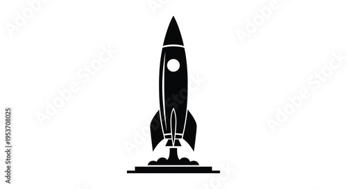 A sleek black rocket launching with fiery exhaust plumes presented as a striking minimalist silhouette high quality professional detailed modern elegant