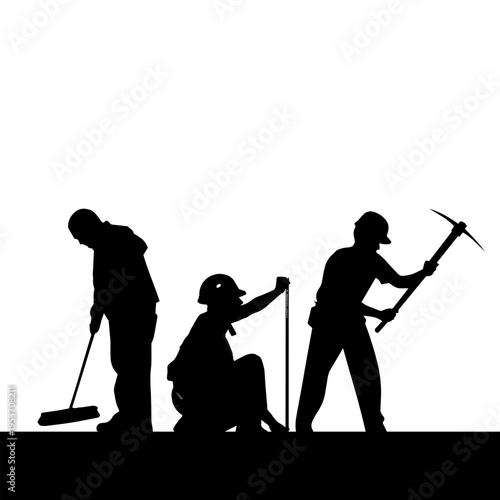 Workers digging and building silhouette scene