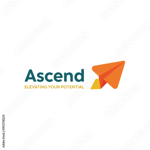 A logo featuring text and a folded-paper airplane pointing upwards