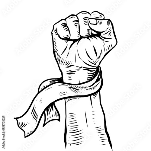 Raised fist symbol of worker solidarity