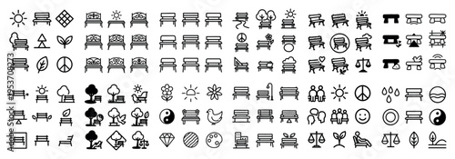 Park icons with bench tree outline
