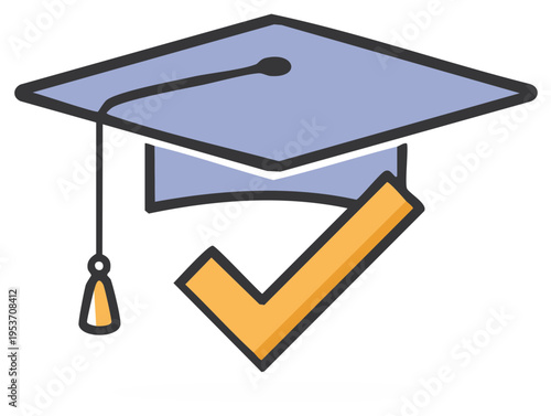 Graduation cap with a checkmark symbolizing academic achievement and success