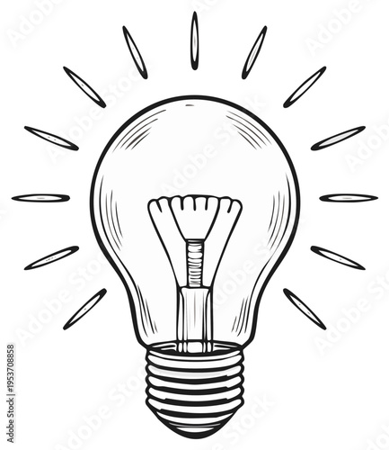 Lightbulb illustration shining with lines evoking new ideas and innovation concepts