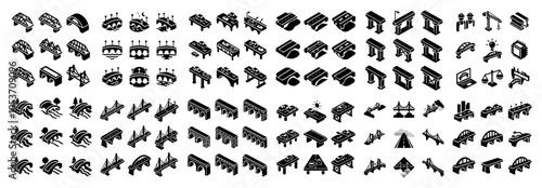 Bridge icons with arch beam and pillar isometric