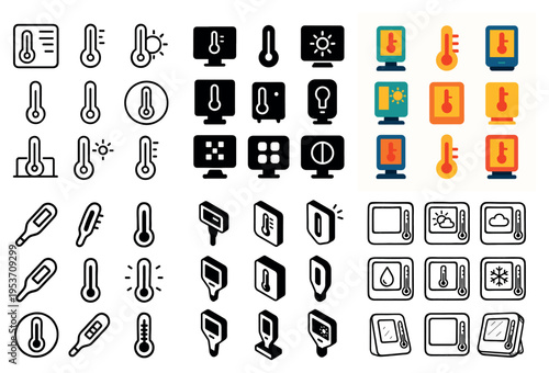 Temperature icons with thermometer monitor scanner colorful