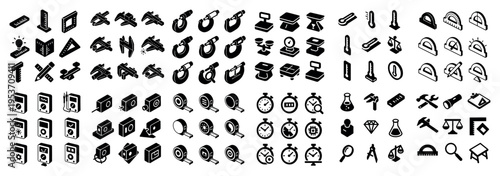 Office icons with clock book graduation isometric